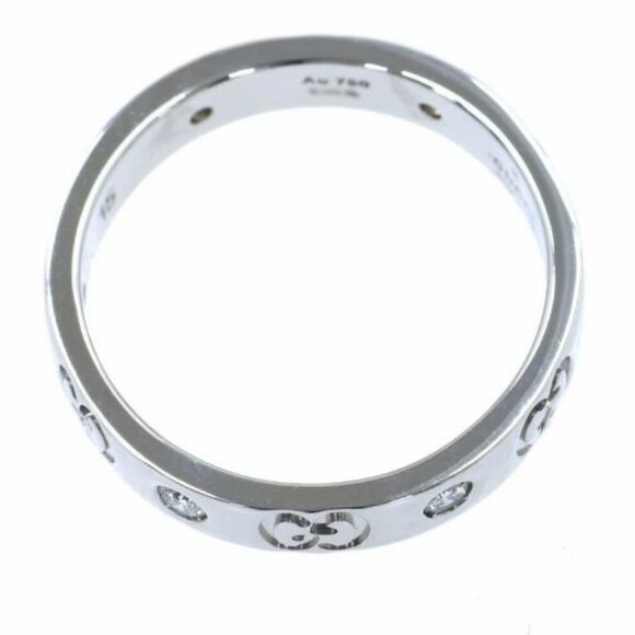 GUCCI GG Logo Diamond Band Ring size US7.5 18k White Gold Auth #5539F - Picture 3 of 11